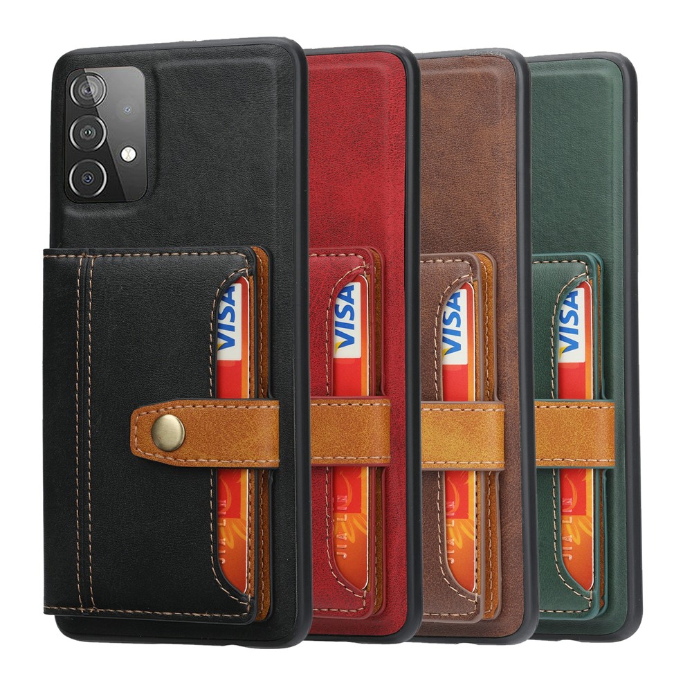 Card Slots Kickstand PU Leather Coated TPU Protective Back Cover for Samsung Galaxy A33 5G - Brown-6