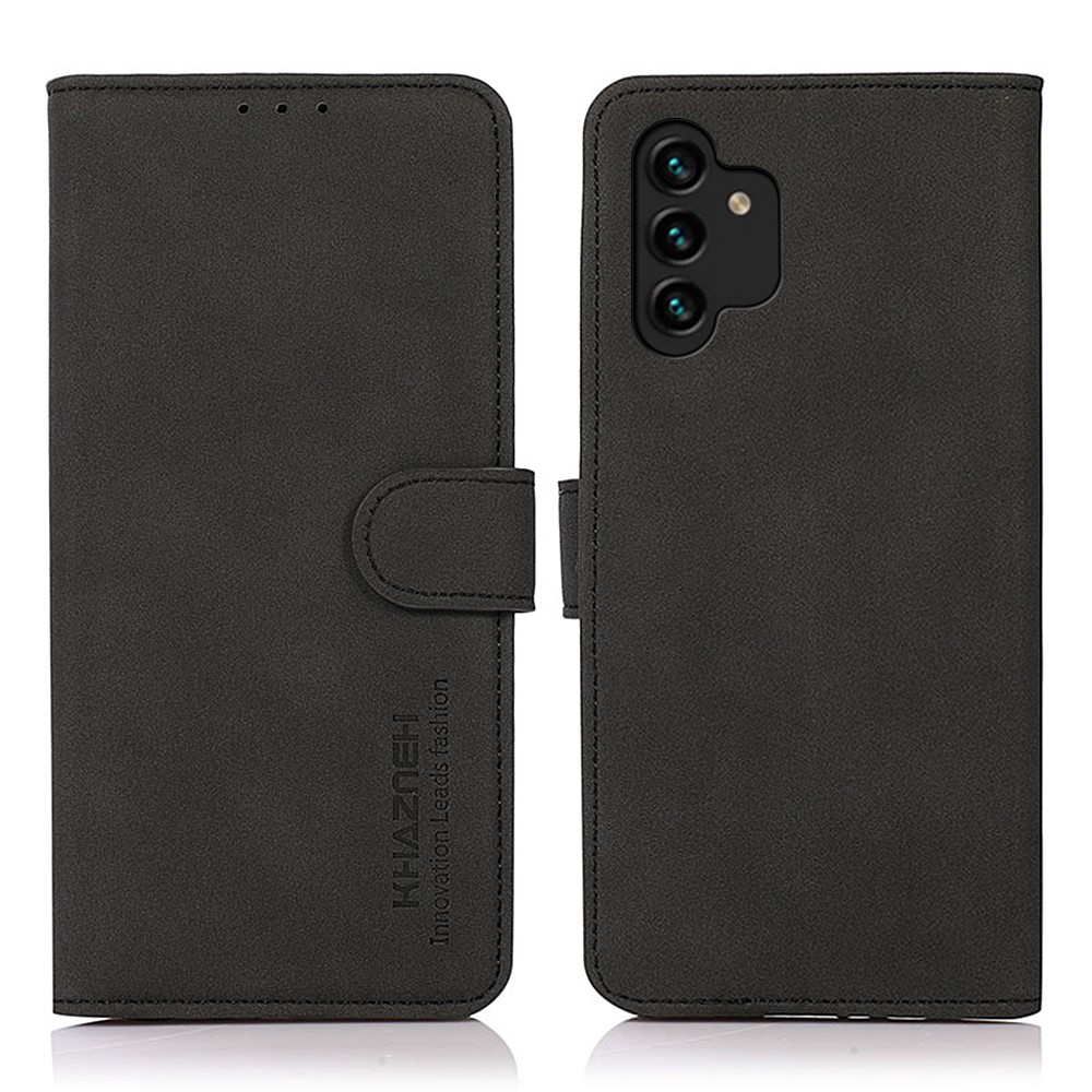 KHAZNEH Full Body Protection PU Leather + TPU Phone Case Wallet Shell with Foldable Stand for Samsung Galaxy A13 4G - Black-1