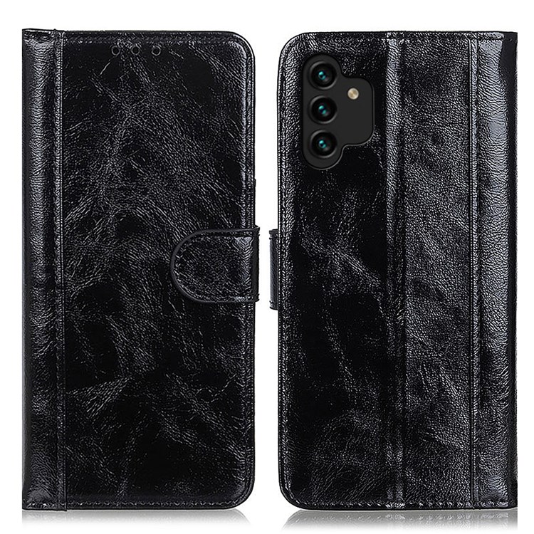 Crazy Horse Texture Fall-proof Split Leather Stand Phone Case Protector with Wallet for Samsung Galaxy A13 4G - Black-1