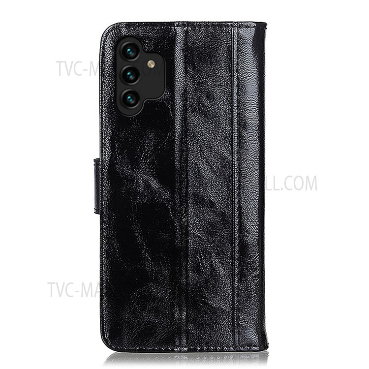 Crazy Horse Texture Fall-proof Split Leather Stand Phone Case Protector with Wallet for Samsung Galaxy A13 4G - Black-3