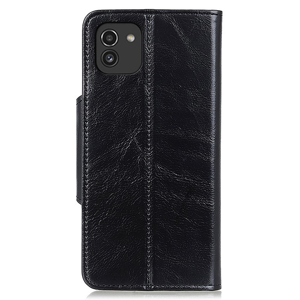 KHAZHEN Retro PU Leather Wallet Case Stand Design Phone Protective Shell Anti-Scratch for Samsung Galaxy A03s (164.2 x 75.9 x 9.1mm) - Black-3