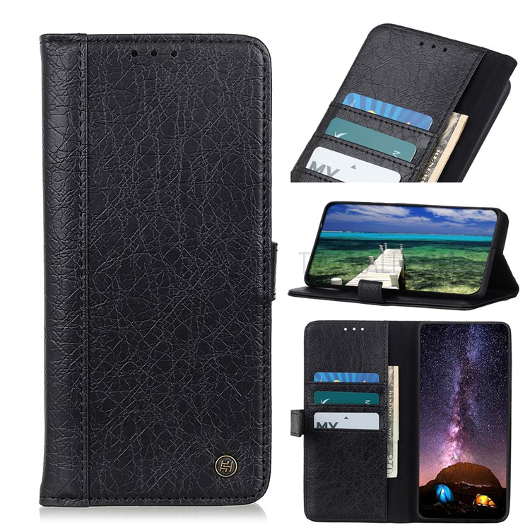 Textured Split Leather + TPU Shell Wallet Stand Anti-Drop Phone Protector for Samsung Galaxy A03s (164.2 x 75.9 x 9.1mm) - Black-8