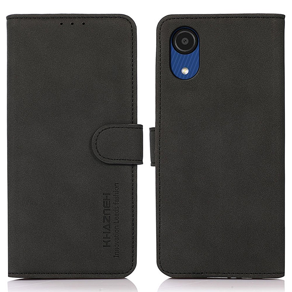 KHAZNEH Well-protected Anti-fall PU Leather + TPU Phone Case Wallet Cover with Stand for Samsung Galaxy A03 Core - Black-1