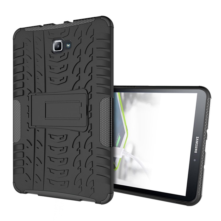 Cool Tire Kickstand PC TPU Hybrid Case para Samsung Galaxy Tab A 10.1 (2016) T580 T585 - Preto-2