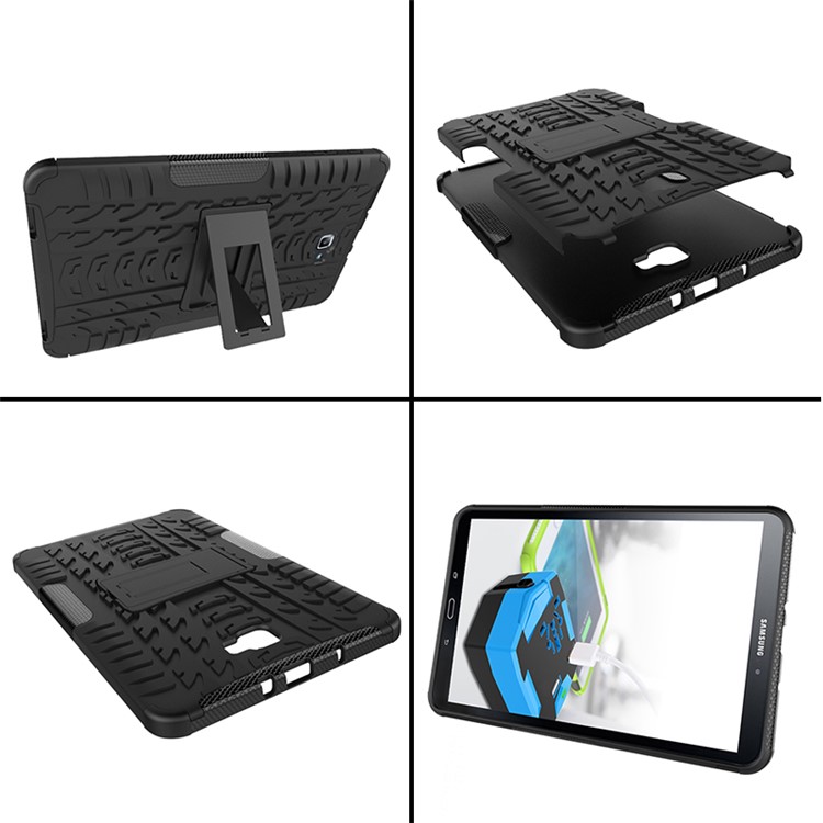 Cool Tire Kickstand PC TPU Hybrid Case para Samsung Galaxy Tab A 10.1 (2016) T580 T585 - Preto-4