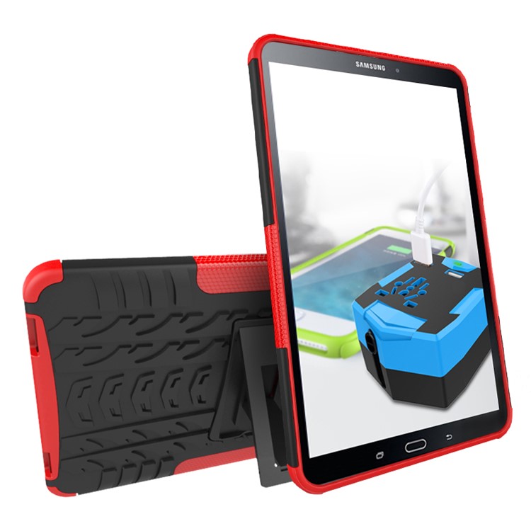 Cool Tyre Kickstand PC TPU Combo Case for Samsung Galaxy Tab A 10.1 (2016) T580 T585 - Red-1