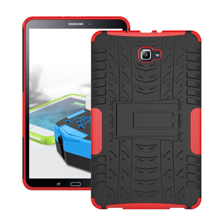 Cool Pneu Kickstand PC TPU Combo Case Para Samsung Galaxy Tab A 10.1 (2016) T580 T585 - Vermelho