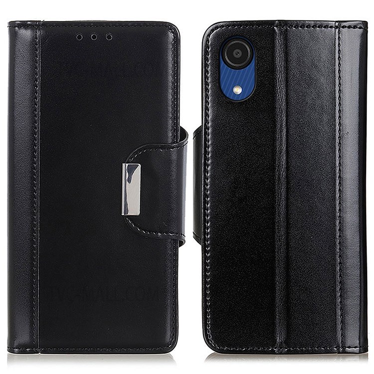 PU Leather Flip Protective Case Wallet Stand Shockproof TPU Inner Phone Cover for Samsung Galaxy A03 Core - Black-1