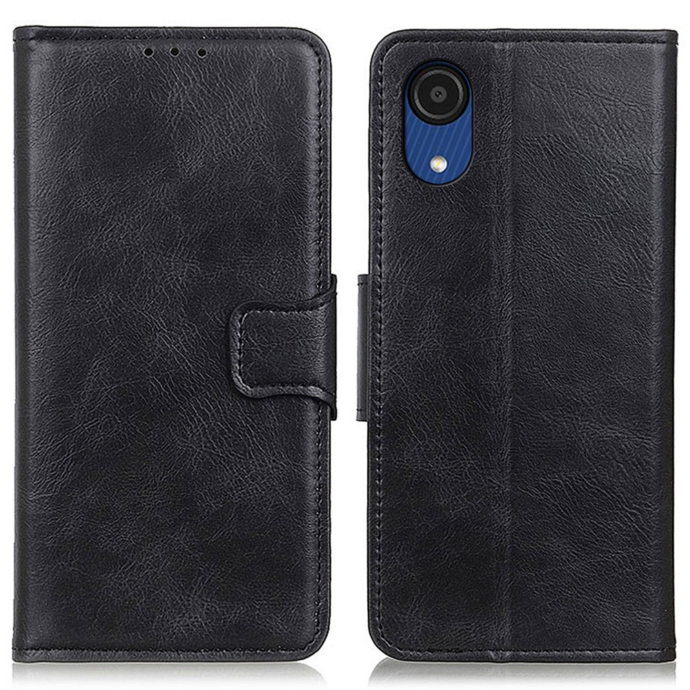 PU Leather Wallet Stand Case Crazy Horse Texture Magnetic Flip Phone Cover for Samsung Galaxy A03 Core - Black-1