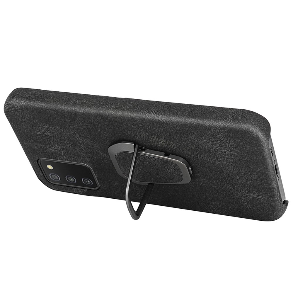 PU Leather Coating TPU Bottom Case Anti-drop Phone Cover with Rotary Ring Kickstand for Samsung Galaxy A03s (164.2 x 75.9 x 9.1mm) - Black-3