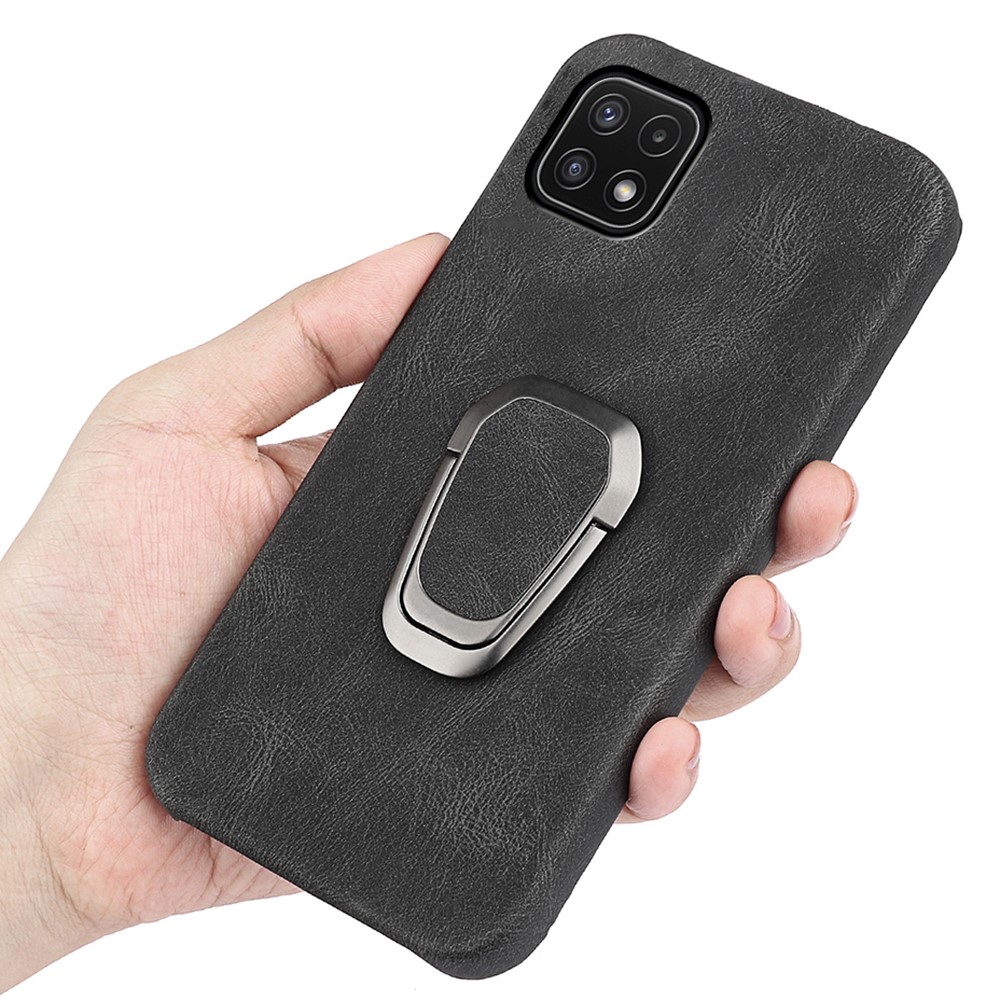 Scratch-resistant PU Leather Coated TPU Phone Cover Kickstand Protective Case for Samsung Galaxy A22 5G (EU Version)/F42 5G - Black-5