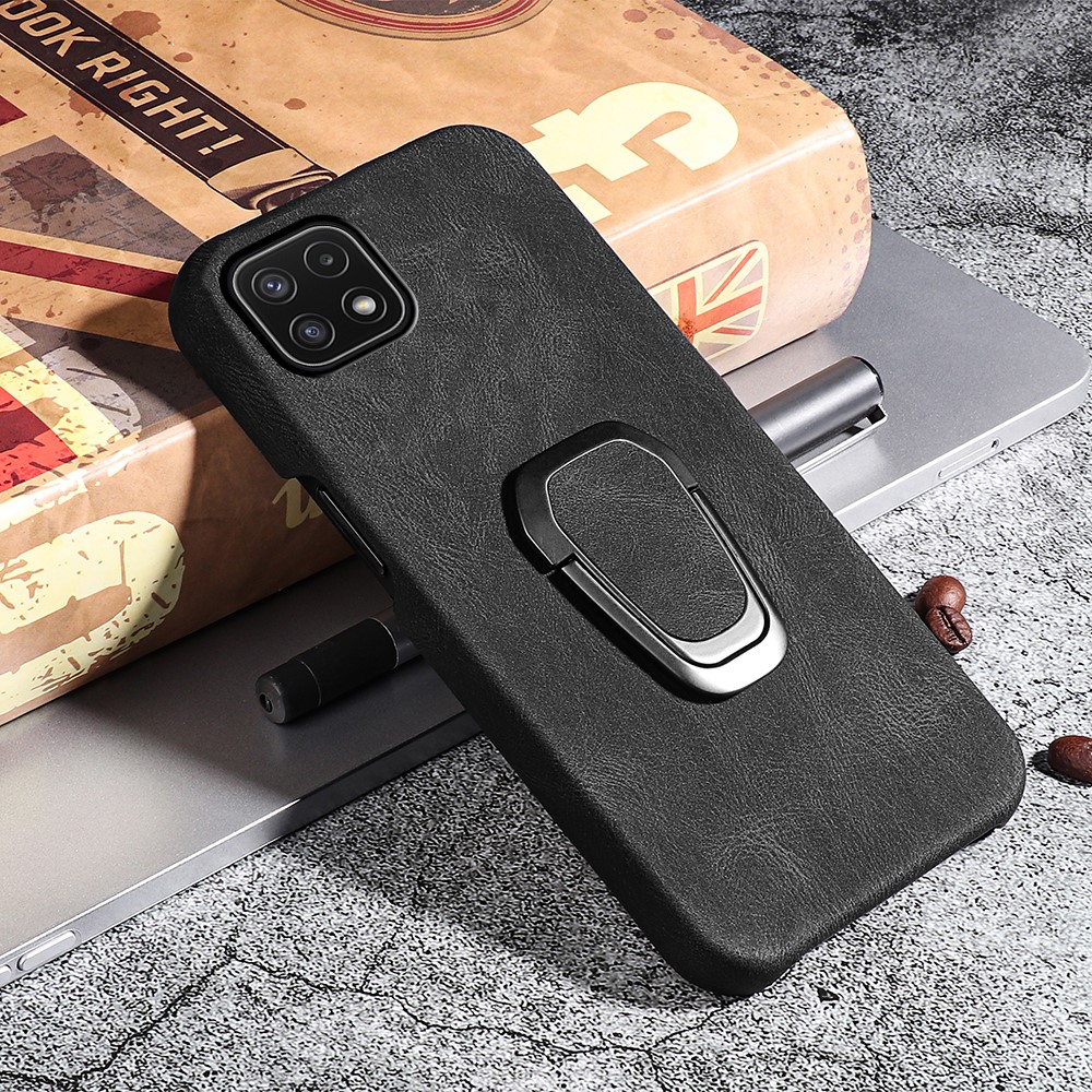 Scratch-resistant PU Leather Coated TPU Phone Cover Kickstand Protective Case for Samsung Galaxy A22 5G (EU Version)/F42 5G - Black-6