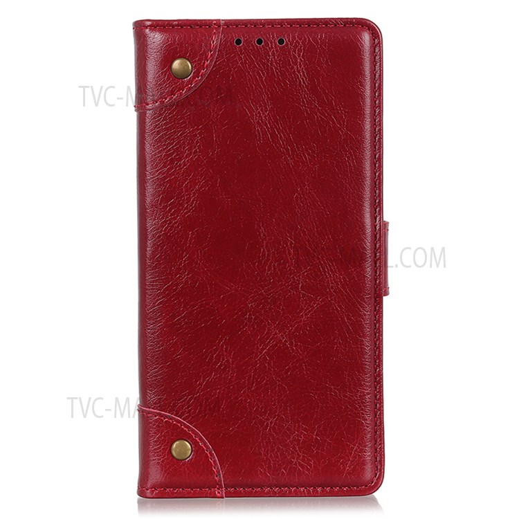 Nappa Texture PU Leather Flip Folio Case Stand Wallet Phone Cover with Brass Button Decor for Samsung Galaxy A13 5G - Red-2
