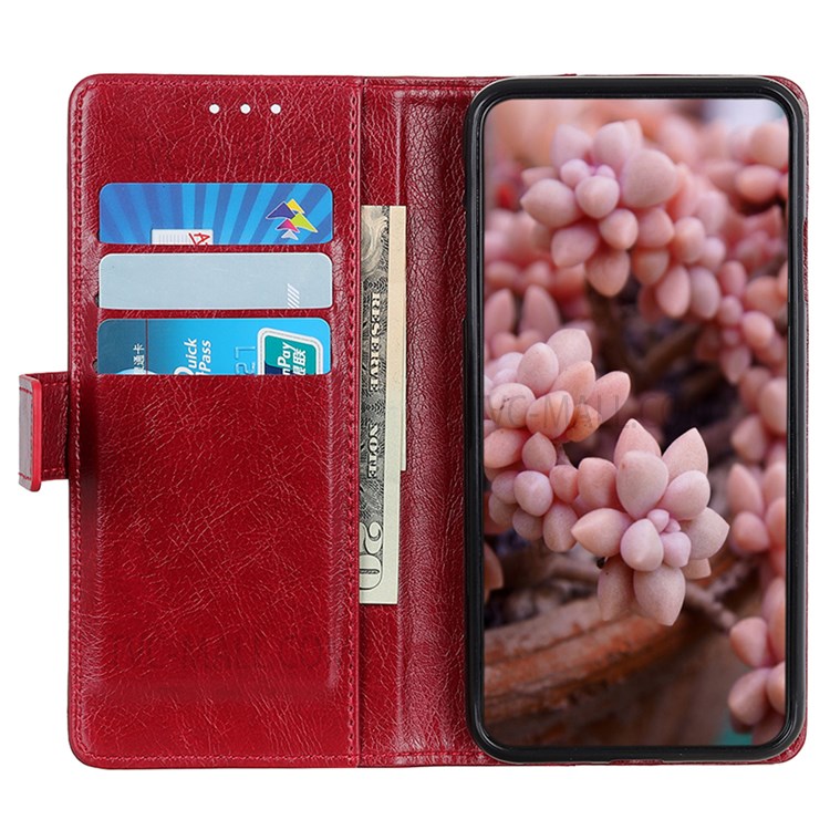 Nappa Texture PU Leather Flip Folio Case Stand Wallet Phone Cover with Brass Button Decor for Samsung Galaxy A13 5G - Red-5