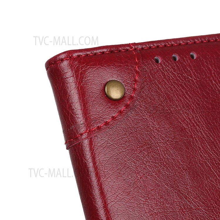 Nappa Texture PU Leather Flip Folio Case Stand Wallet Phone Cover with Brass Button Decor for Samsung Galaxy A13 5G - Red-7