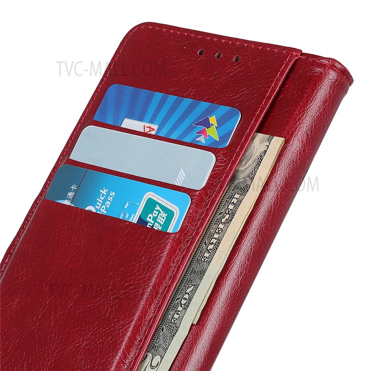 Nappa Texture PU Leather Flip Folio Case Stand Wallet Phone Cover with Brass Button Decor for Samsung Galaxy A13 5G - Red-9