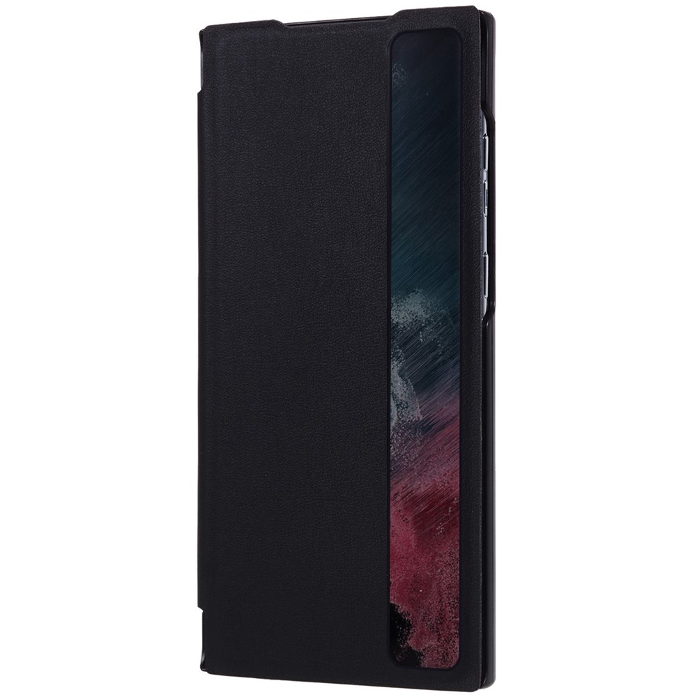 Translucent View Window Phone Shell Stand Design PU Leather Phone Accessories for Samsung Galaxy S22 Ultra - Black-3
