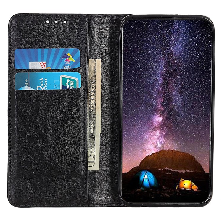 Magnetic Flip Crazy Horse Texture PU Leather Phone Case Shell with Foldable Stand and Wallet for Samsung Galaxy A03 (Global Version) (164.2x75.9x9.1mm) - Black-5