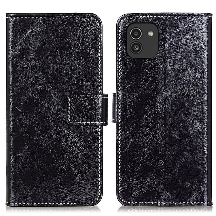 Vintage Crazy Horse Texture Shockproof Leather Case Stand Wallet Phone Cover for Samsung Galaxy A03 (Global Version) (164.2x75.9x9.1mm) - Black-1