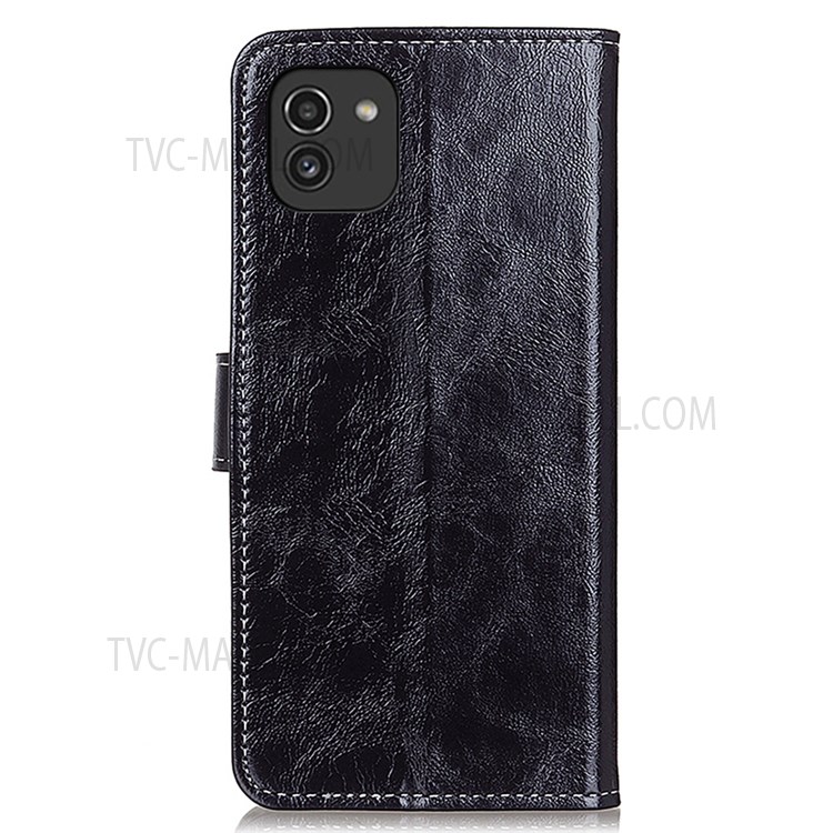 Vintage Crazy Horse Texture Shockproof Leather Case Stand Wallet Phone Cover for Samsung Galaxy A03 (Global Version) (164.2x75.9x9.1mm) - Black-3
