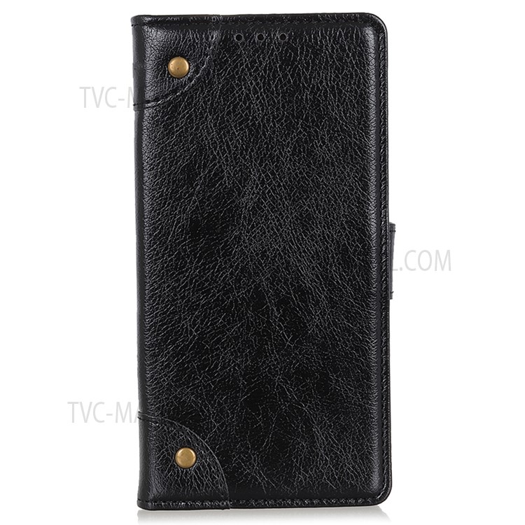 Nappa Texture Leather Case Stand Shell with Brass Button Decor Wallet Phone Cover for Samsung Galaxy A03 (EU Version) (166.5x75.98x9.14mm) - Black-2