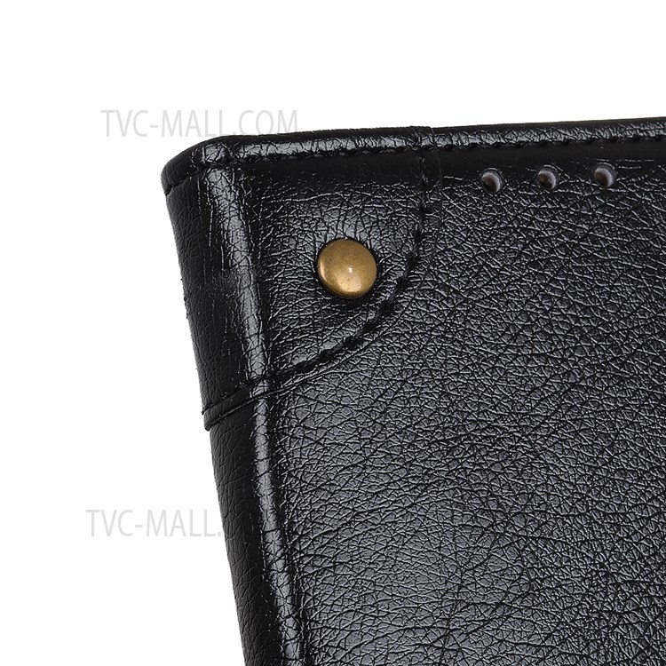Nappa Texture Leather Case Stand Shell with Brass Button Decor Wallet Phone Cover for Samsung Galaxy A03 (EU Version) (166.5x75.98x9.14mm) - Black-7