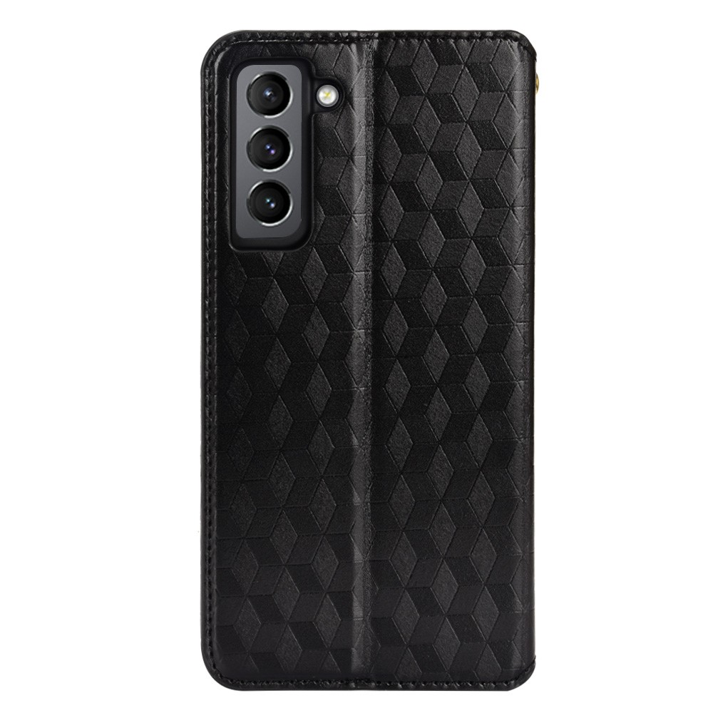 Imprinting 3D Rhombus Pattern Protective Case PU Leather Cover + Inner TPU Phone Case with Stand Wallet for Samsung Galaxy S22 - Black-3
