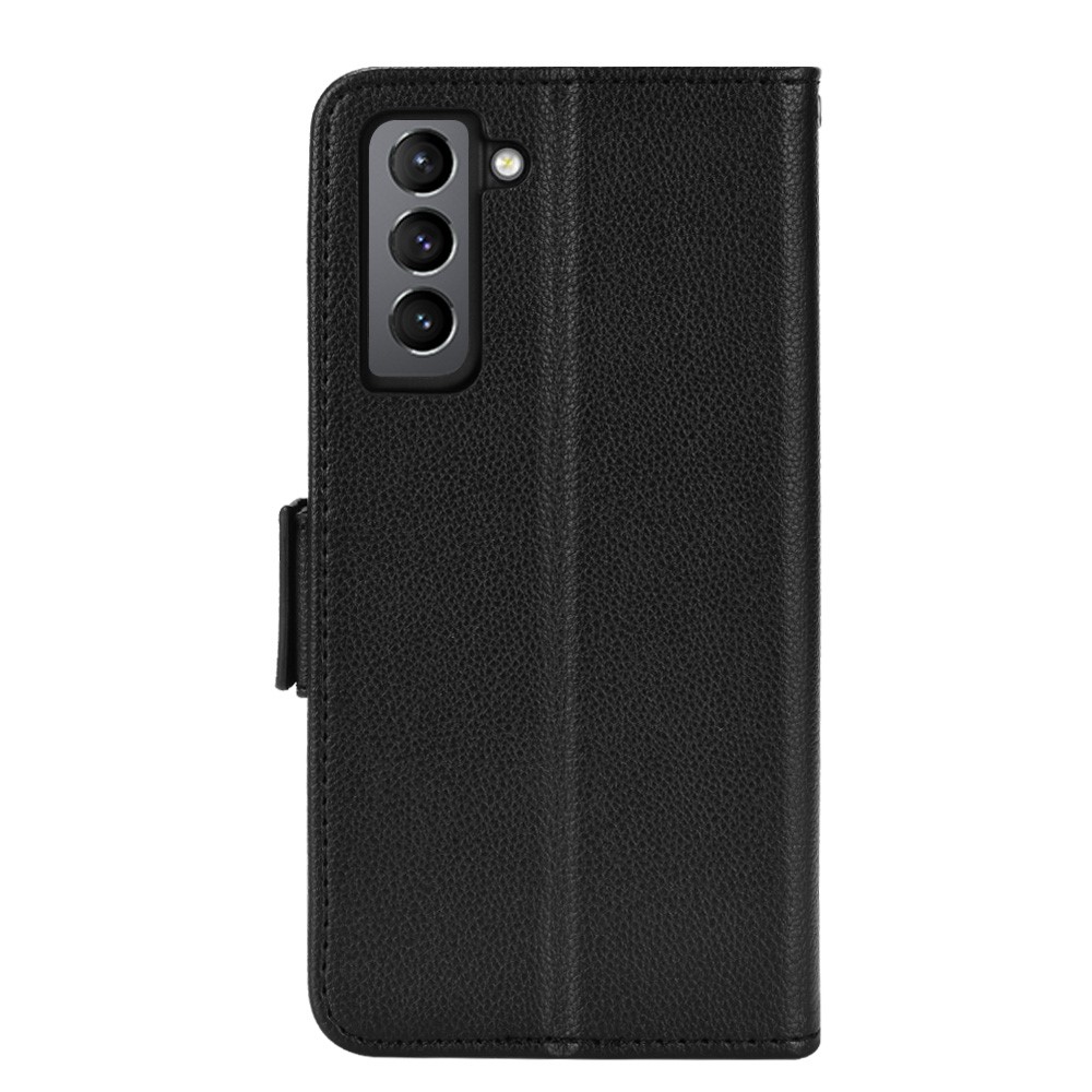 Stand Feature Litchi Texture PU Leather Wallet Phone Case Double Magnetic Closure Flip Cover for Samsung Galaxy S22 - Black-3