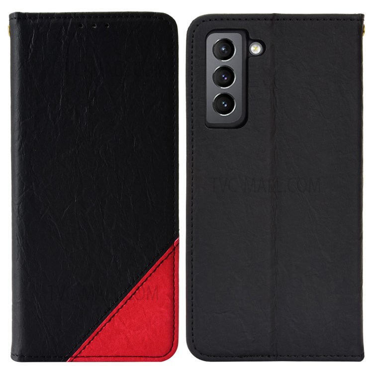 Color Splicing Anti-fall Phone Case Auto-absorbed Magnetic Leather Phone Cover with Stand Wallet for Samsung Galaxy S22 - Black-1