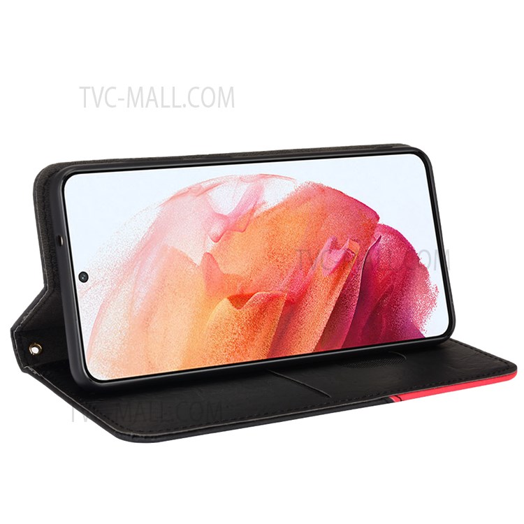 Color Splicing Anti-fall Phone Case Auto-absorbed Magnetic Leather Phone Cover with Stand Wallet for Samsung Galaxy S22 - Black-5