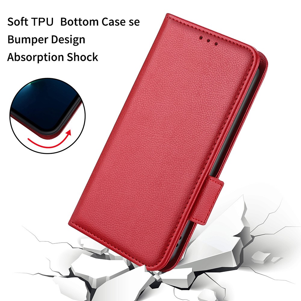 Litchi Texture Shockproof PU Leather Wallet Cover Double Magnetic Closure Flip Phone Case with Stand for Samsung Galaxy S22 Plus - Red-7