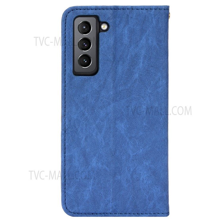 TPU + PU Leather Phone Case Auto-absorbed Magnetic Closure Shockproof Phone Protector for Samsung Galaxy S22 Plus - Blue-3