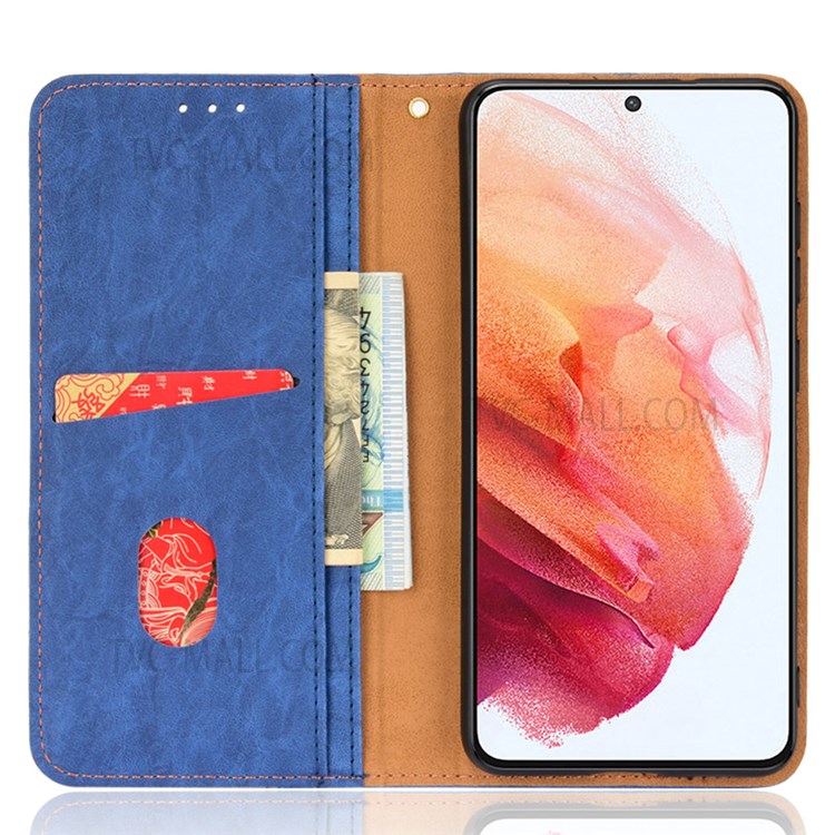 TPU + PU Leather Phone Case Auto-absorbed Magnetic Closure Shockproof Phone Protector for Samsung Galaxy S22 Plus - Blue-4