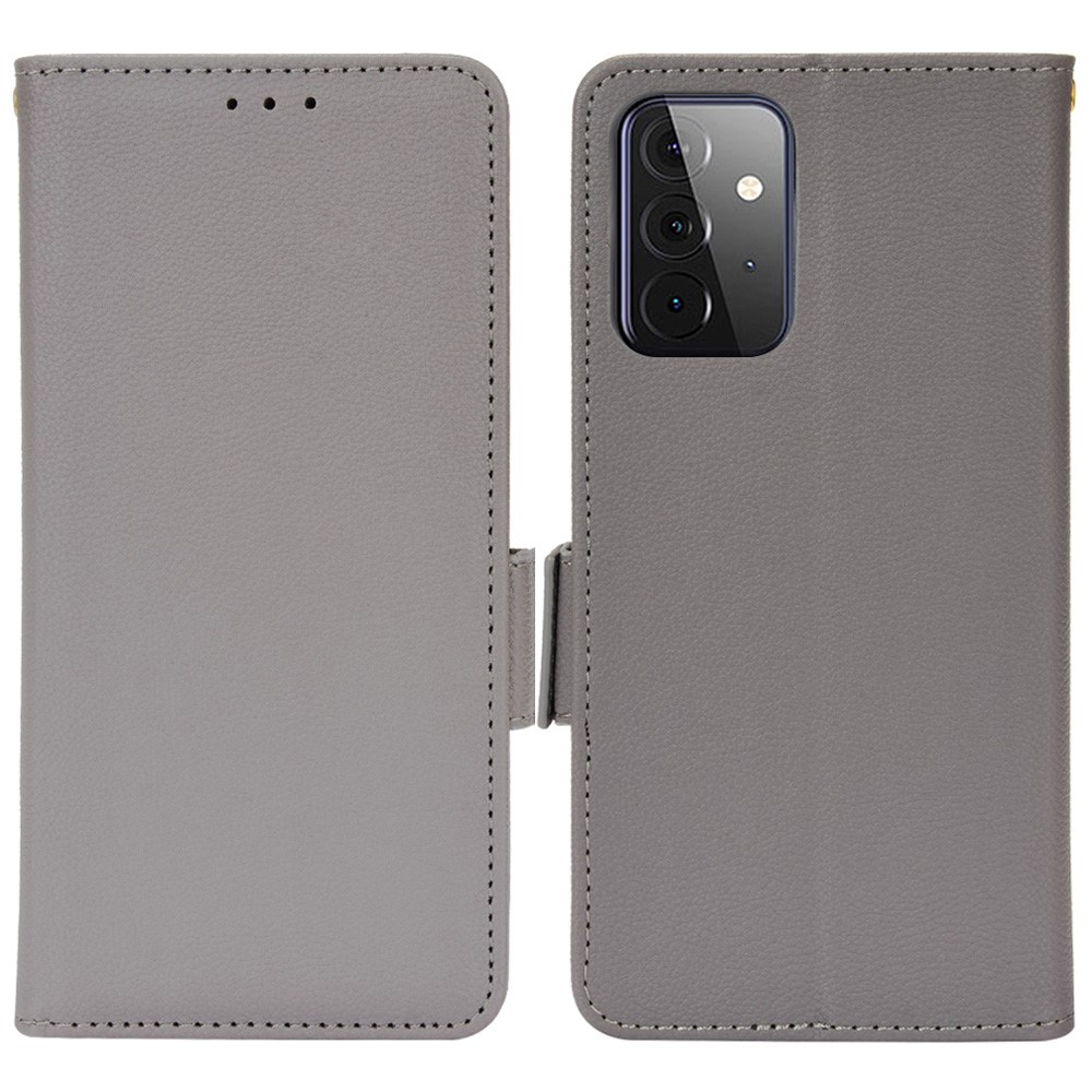 Double Magnetic Clasp Litchi Texture PU Leather Stand Wallet Phone Case Shell for Samsung Galaxy A52s 5G/A52 5G/A52 4G - Grey-1