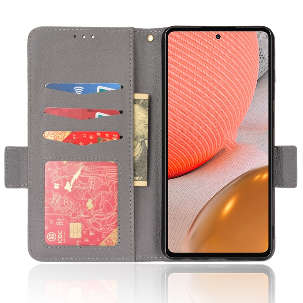 Double Magnetic Clasp Litchi Texture PU Leather Stand Wallet Phone Case Shell for Samsung Galaxy A52s 5G/A52 5G/A52 4G - Grey-4
