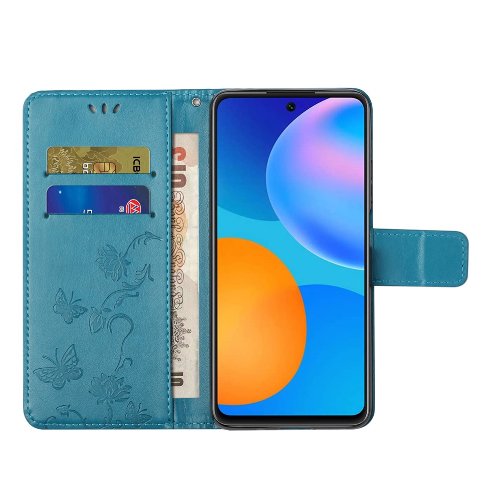 Imprinted Butterflies Flower Anti-fall PU Leather Wallet Function Phone Case Stand Shell for Samsung Galaxy A13 4G - Blue-5