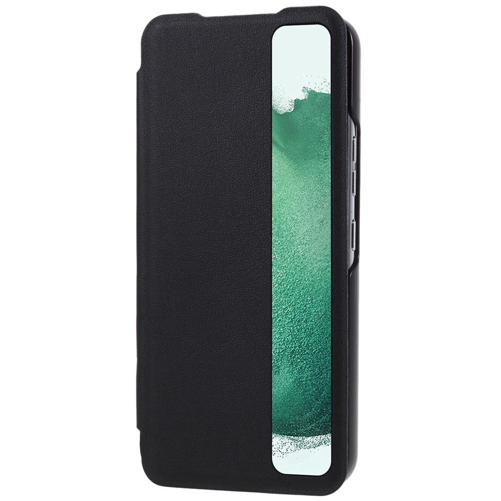 Light Slim View Window PC + PU Leather Stand Phone Cover Well-protected Flip Case for Samsung Galaxy S22 - Black-3