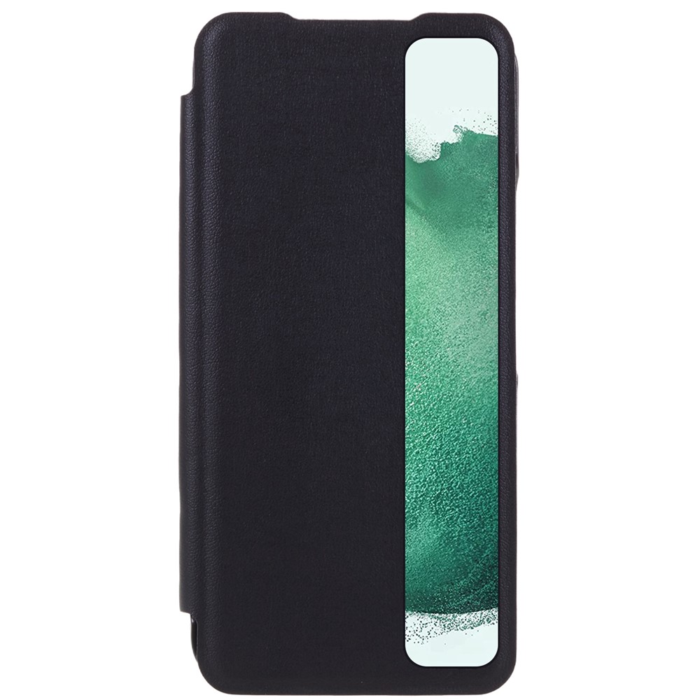 Folio Flip Drop-proof View Window PC + PU Leather Stand Phone Cover Well-protected Case for Samsung Galaxy S22 Plus - Black-2