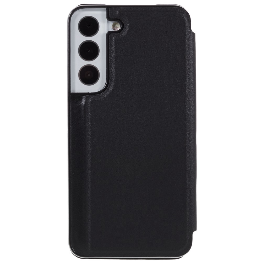 Folio Flip Drop-proof View Window PC + PU Leather Stand Phone Cover Well-protected Case for Samsung Galaxy S22 Plus - Black-4