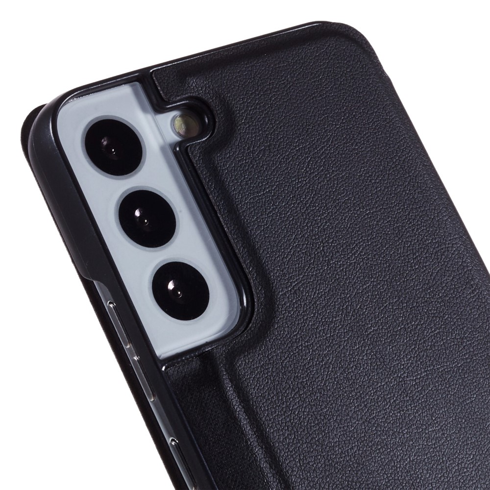 Folio Flip Drop-proof View Window PC + PU Leather Stand Phone Cover Well-protected Case for Samsung Galaxy S22 Plus - Black-5