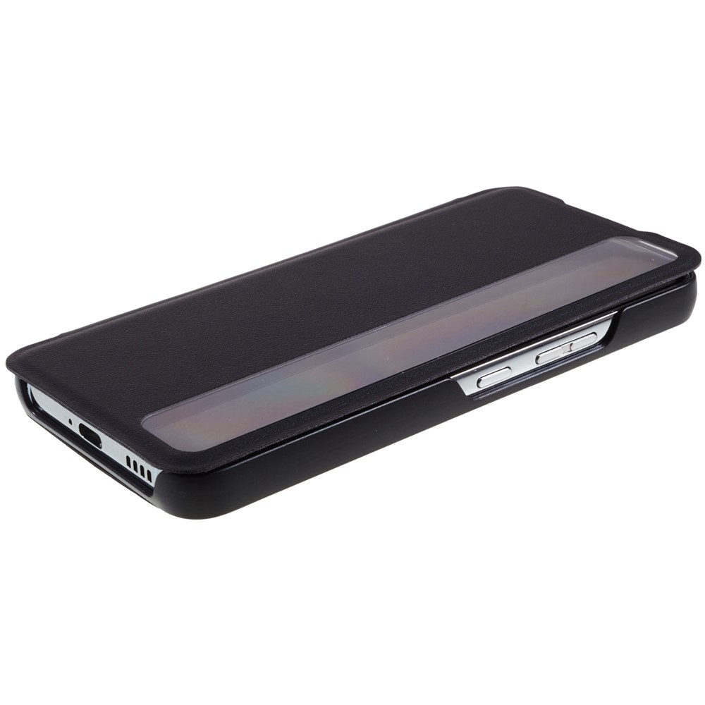 Folio Flip Drop-proof View Window PC + PU Leather Stand Phone Cover Well-protected Case for Samsung Galaxy S22 Plus - Black-6