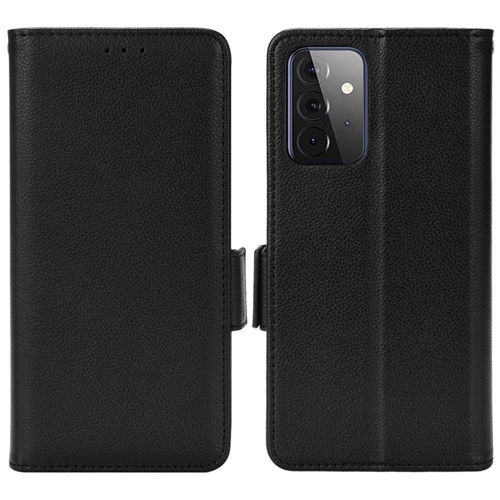 Shockproof Litchi Texture PU Leather Cover Double Magnetic Closure Flip Phone Case with Wallet Stand for Samsung Galaxy A72 4G/A72 5G - Black-1