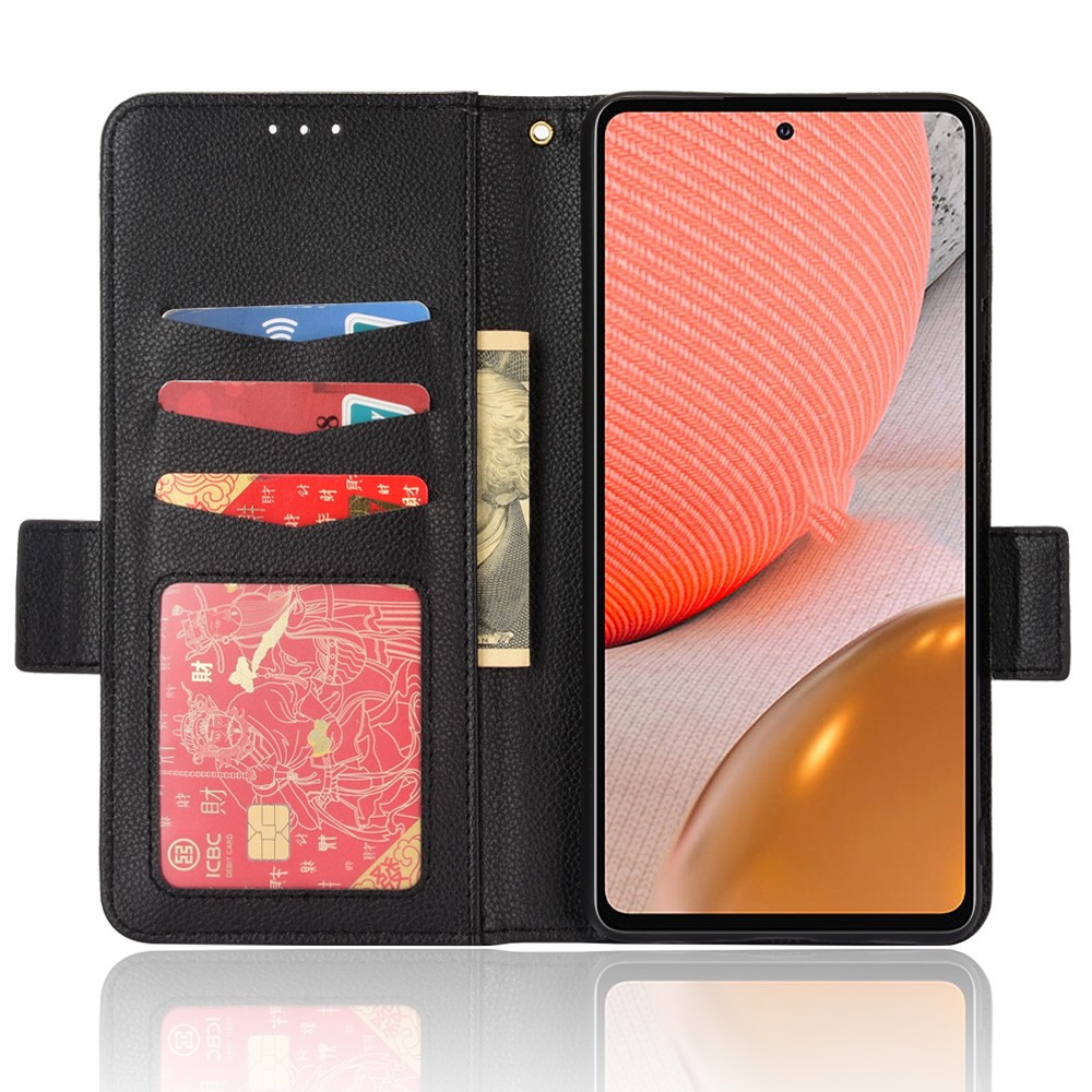 Shockproof Litchi Texture PU Leather Cover Double Magnetic Closure Flip Phone Case with Wallet Stand for Samsung Galaxy A72 4G/A72 5G - Black-4