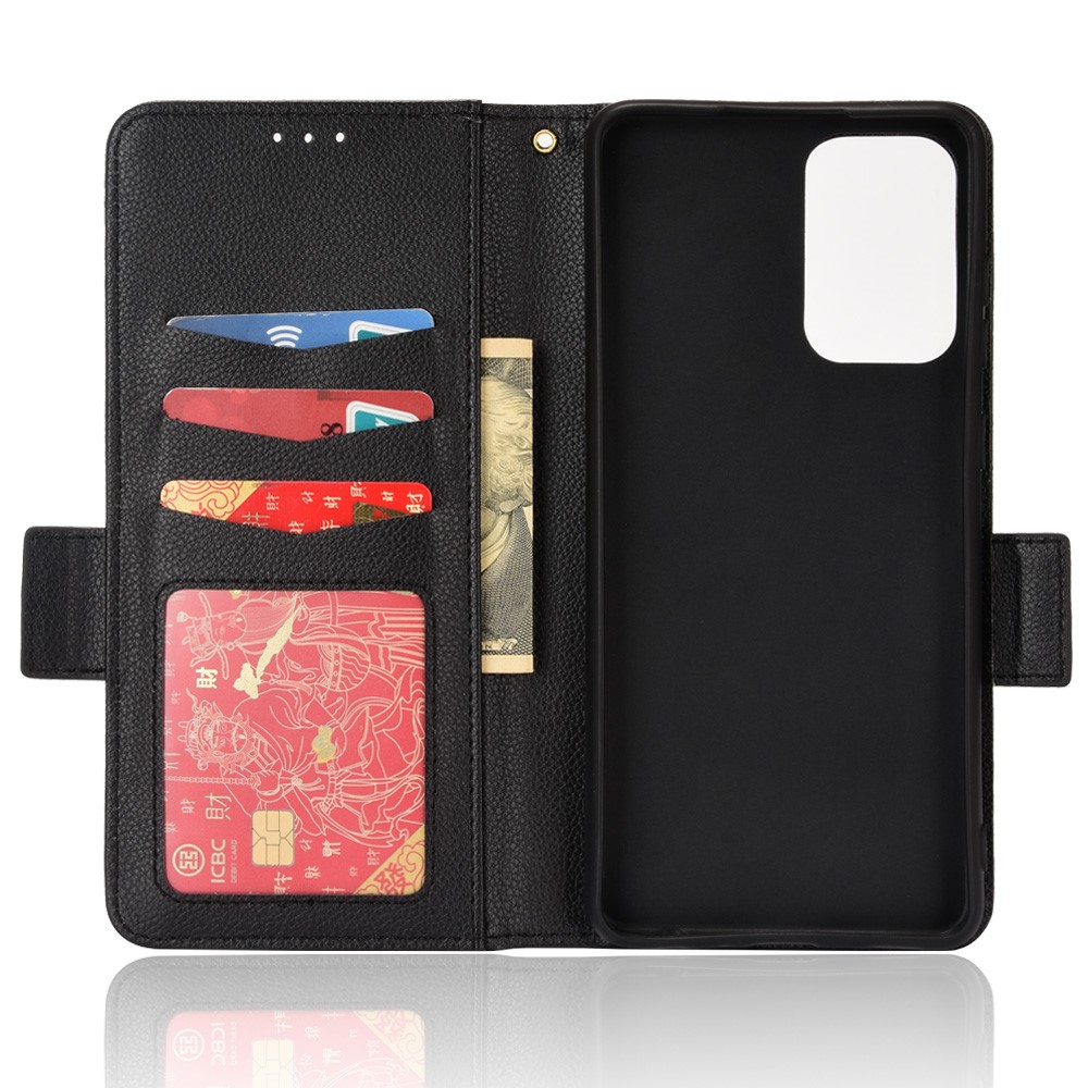 Shockproof Litchi Texture PU Leather Cover Double Magnetic Closure Flip Phone Case with Wallet Stand for Samsung Galaxy A72 4G/A72 5G - Black-5