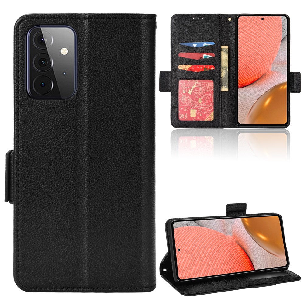 Shockproof Litchi Texture PU Leather Cover Double Magnetic Closure Flip Phone Case with Wallet Stand for Samsung Galaxy A72 4G/A72 5G - Black-9