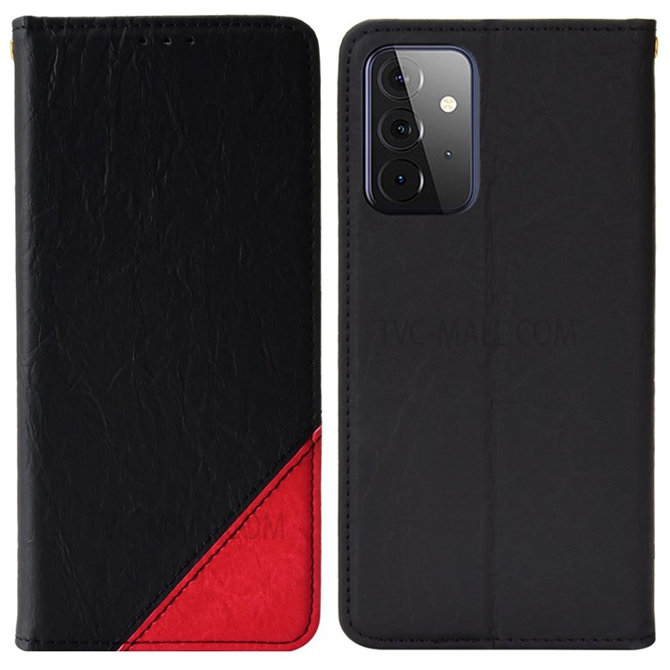Anti-scratch Color Splicing Case Auto-absorbed Magnetic Leather Anti-fall Phone Cover with Stand Wallet for Samsung Galaxy A72 4G/A72 5G - Black-1