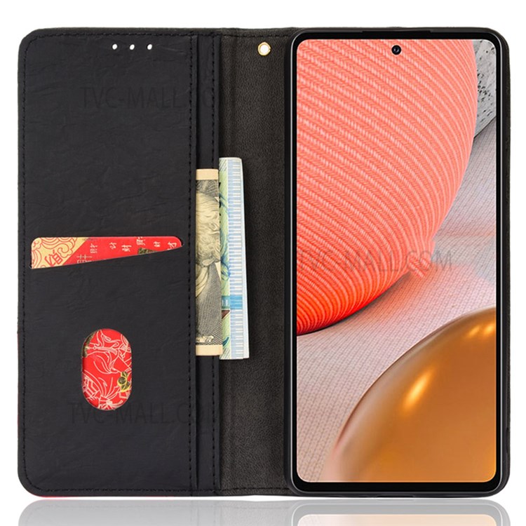 Anti-scratch Color Splicing Case Auto-absorbed Magnetic Leather Anti-fall Phone Cover with Stand Wallet for Samsung Galaxy A72 4G/A72 5G - Black-4