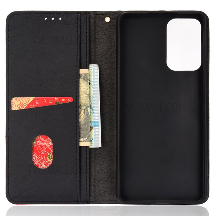 Anti-scratch Color Splicing Case Auto-absorbed Magnetic Leather Anti-fall Phone Cover with Stand Wallet for Samsung Galaxy A72 4G/A72 5G - Black-5