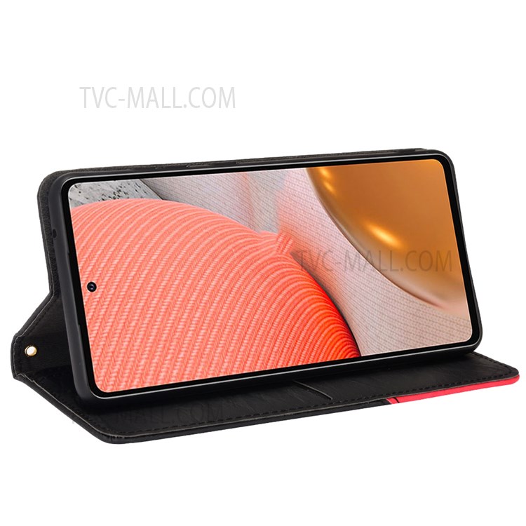 Anti-scratch Color Splicing Case Auto-absorbed Magnetic Leather Anti-fall Phone Cover with Stand Wallet for Samsung Galaxy A72 4G/A72 5G - Black-6