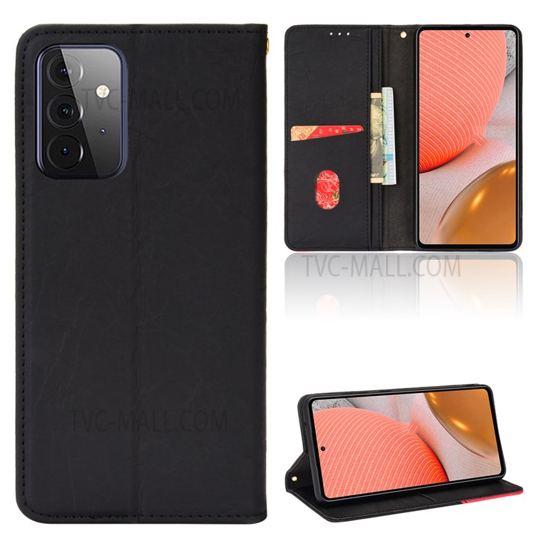 Anti-scratch Color Splicing Case Auto-absorbed Magnetic Leather Anti-fall Phone Cover with Stand Wallet for Samsung Galaxy A72 4G/A72 5G - Black-9